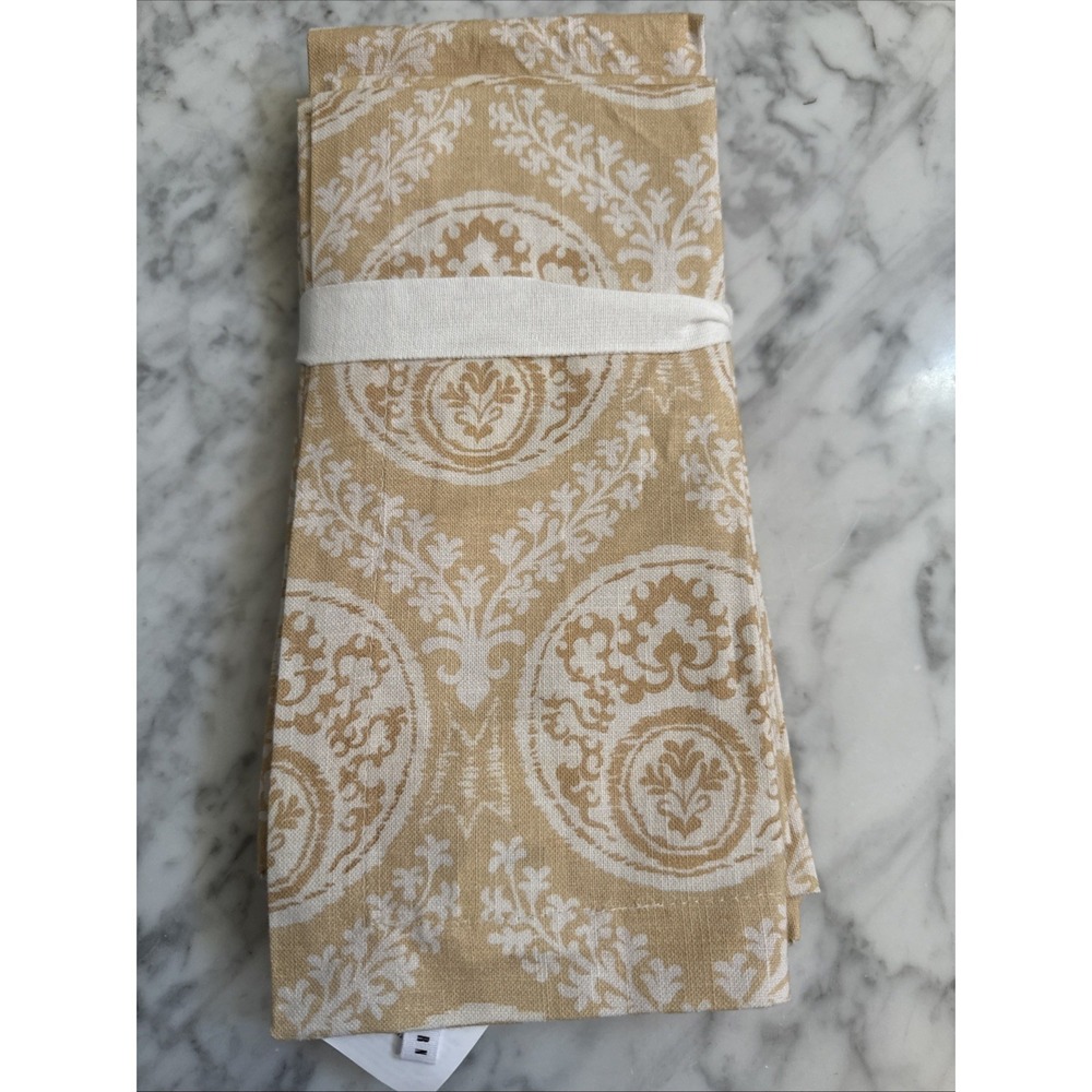 Pottery Barn Lena Medallion Yellow Set/4 Organic Cotton Napkins 20"x20" New! - Picture 4 of 6